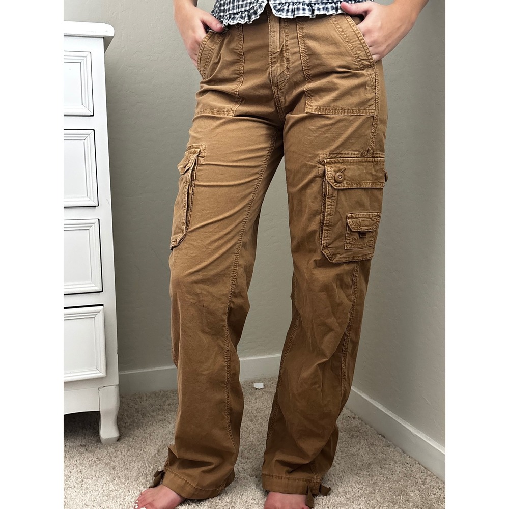 American Eagle Womens Cargo Pants Brown High Waist Stretch Straight Leg Size 000